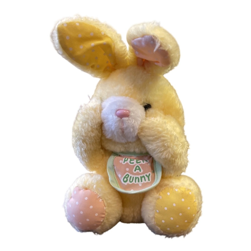 VTG Gerber‎ Peek A Bunny Yellow Pink Plush Rabbit Stuffed Animal